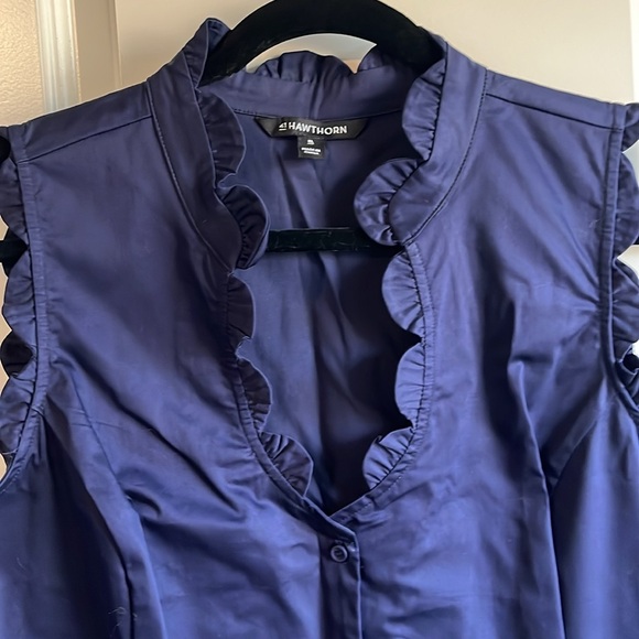 41 Hawthorne Camilla Scalloped Detail Blouse, Navy - Picture 3 of 7